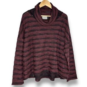 Chalet et Ceci Wine Red Black Textured Cowl Neck Sweater Size L